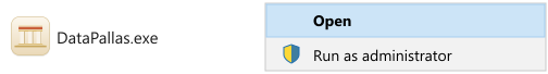 Right-click DataPallas.exe and choose "Run as Administrator" from the Windows context menu.