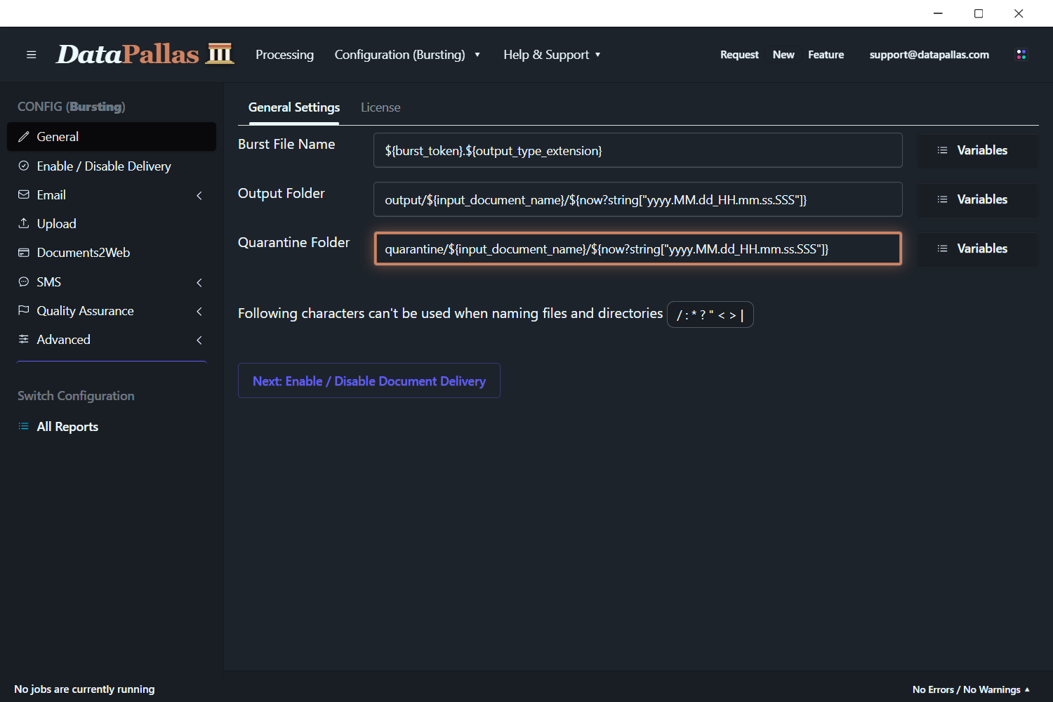 DataPallas Quarantine Folder Configuration (updated -dp)