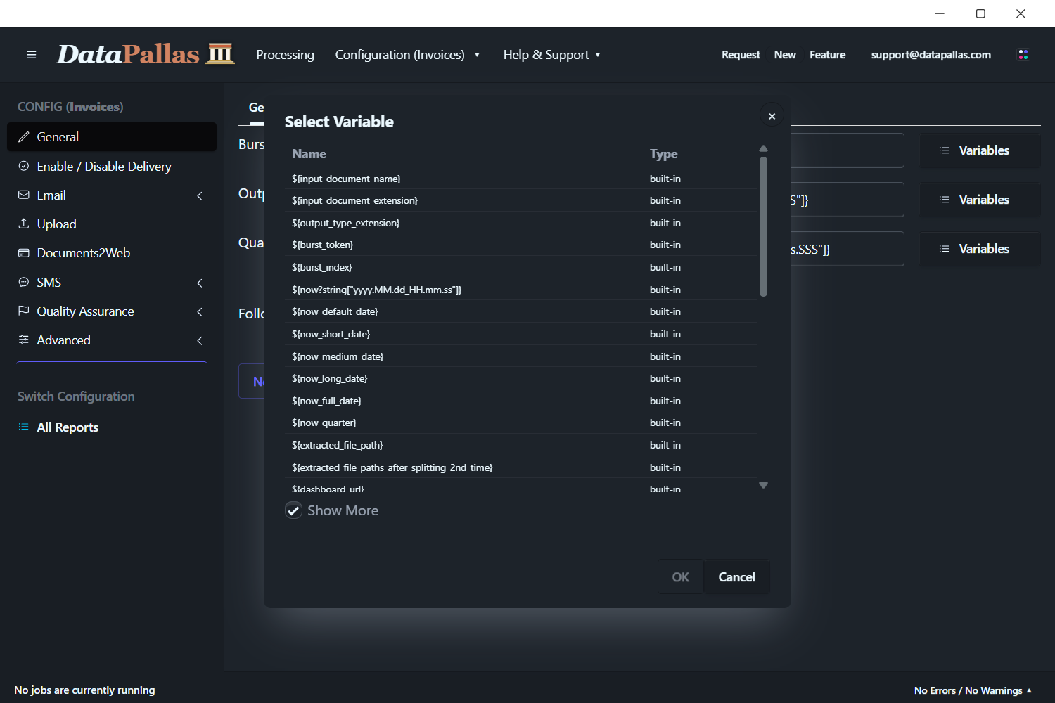 DataPallas Variables Modal (updated -dp)