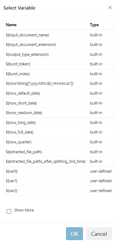 DataPallas Variables Modal