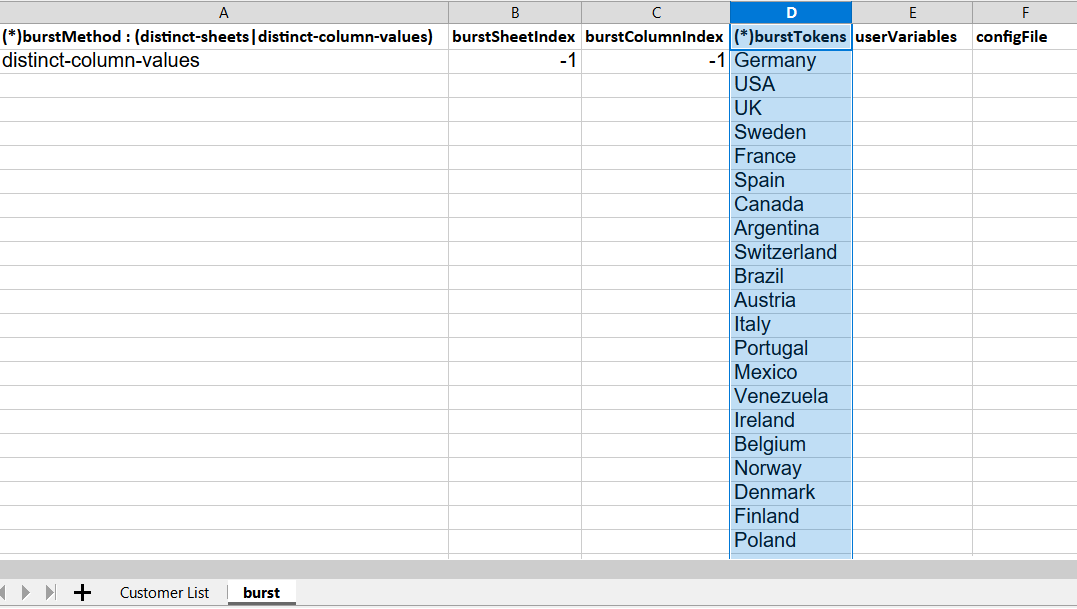 DataPallas Burst Excel By Distinct Column Values - Burst Metadata Sheet