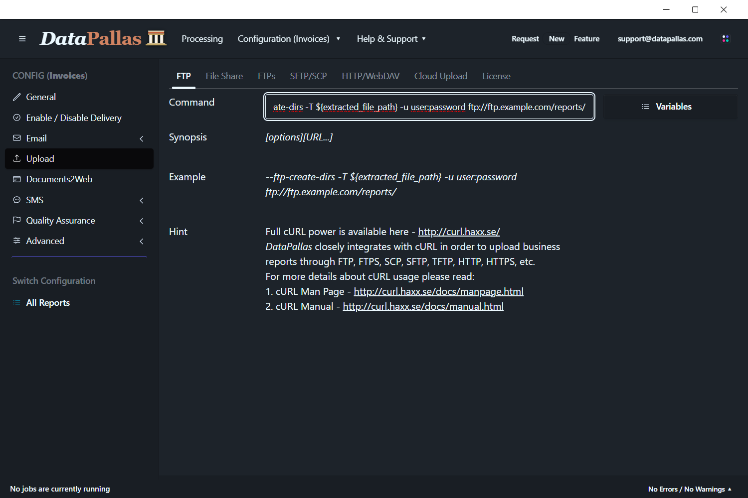 DataPallas Uploading Reports FTP Example Configuration (updated -dp)