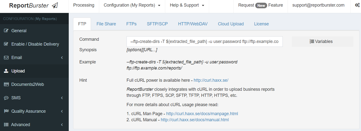 DataPallas Uploading Reports FTP Example Configuration
