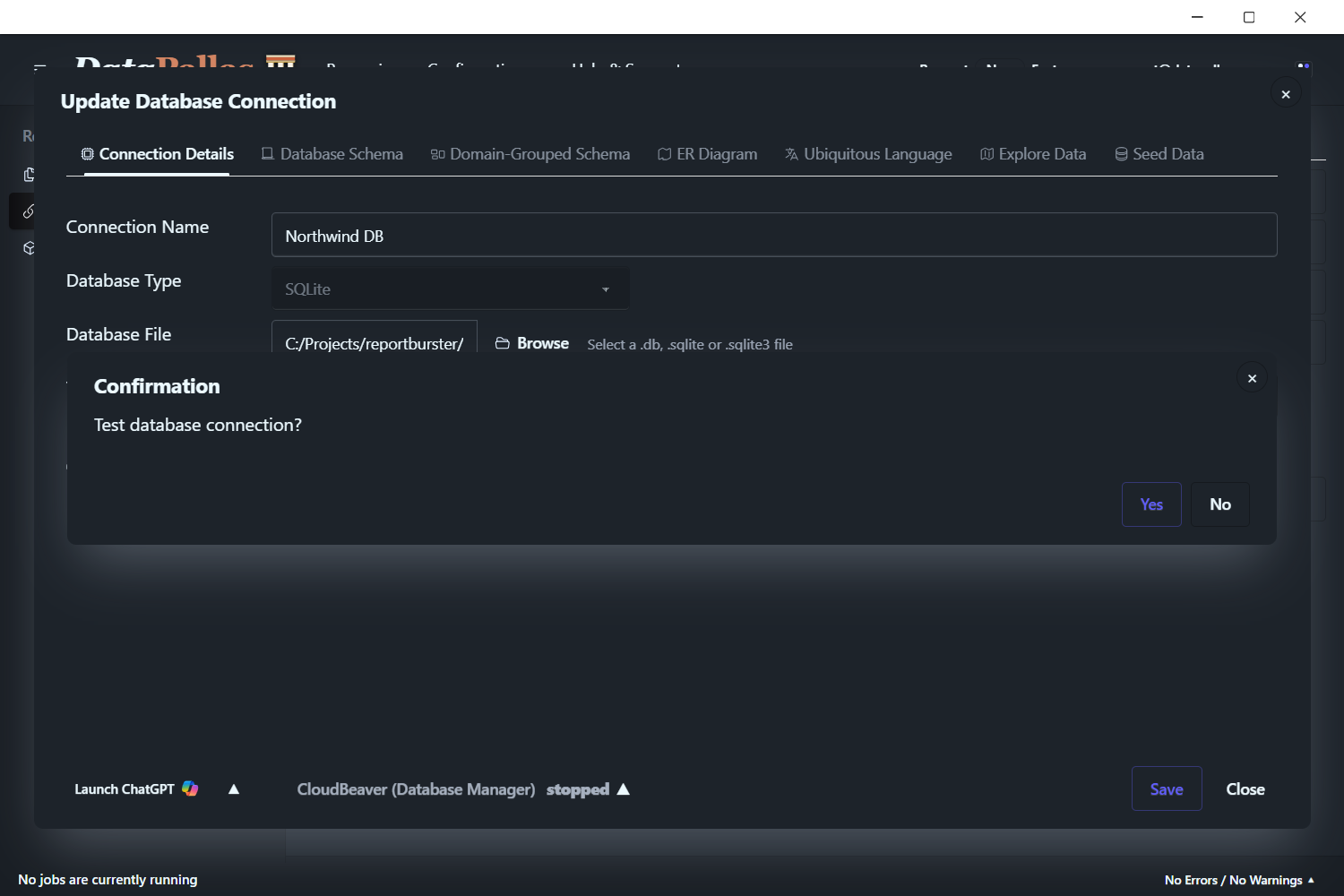 Test connection and fetch database schema