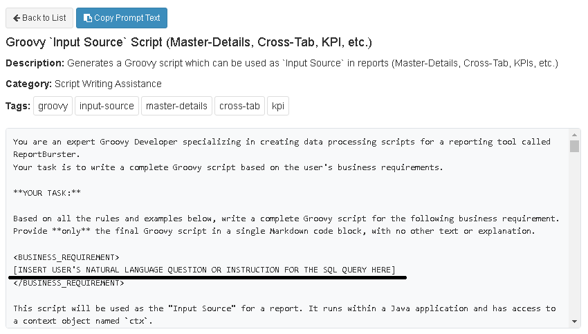 AI Generate Groovy Script Using Domain-grouped Schema - DataPallas