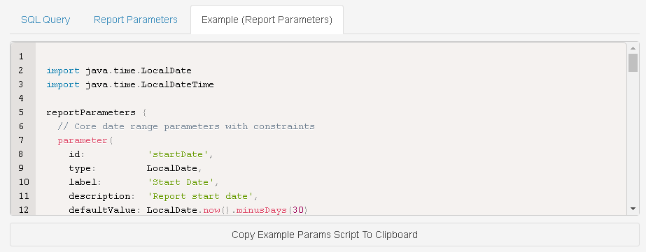 DataPallas Report Parameters Example