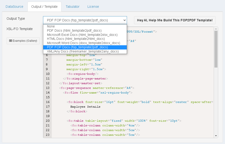 AI Driven Output Template Types - DataPallas
