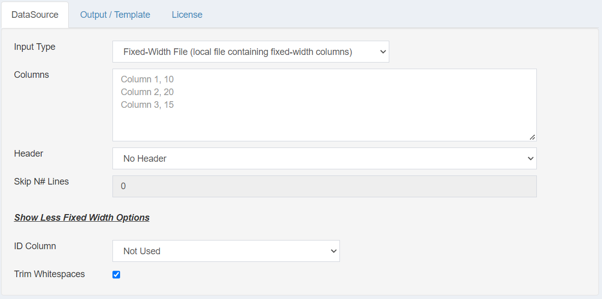 DataPallas Fixed-Width Data Source Configuration