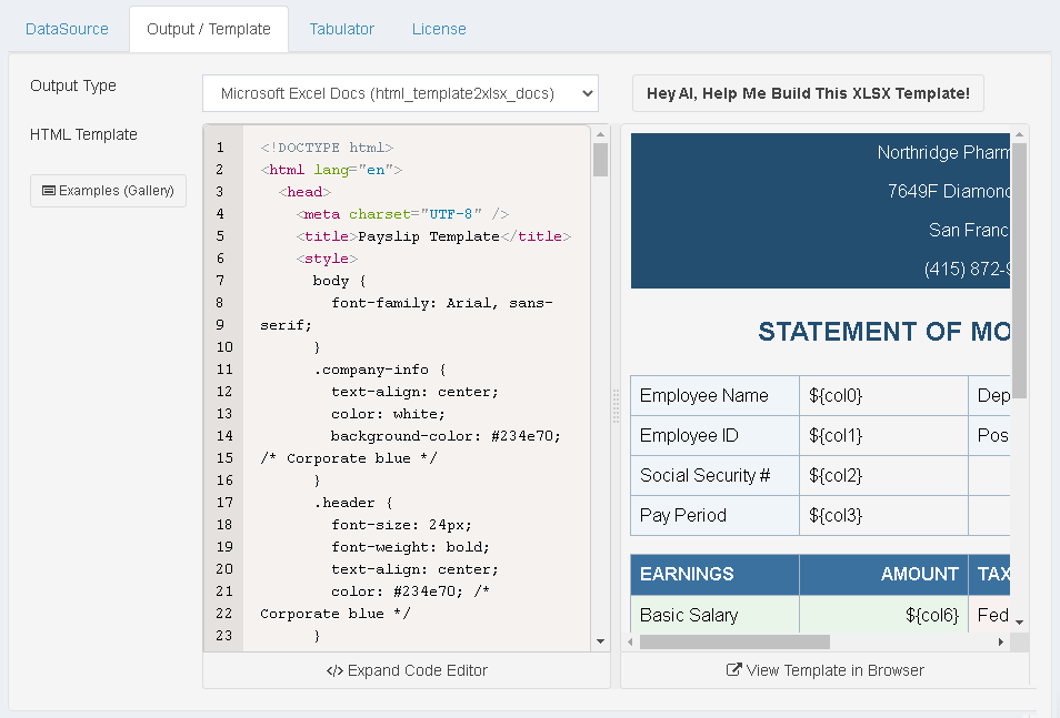 DataPallas HTML2Excel Output Template
