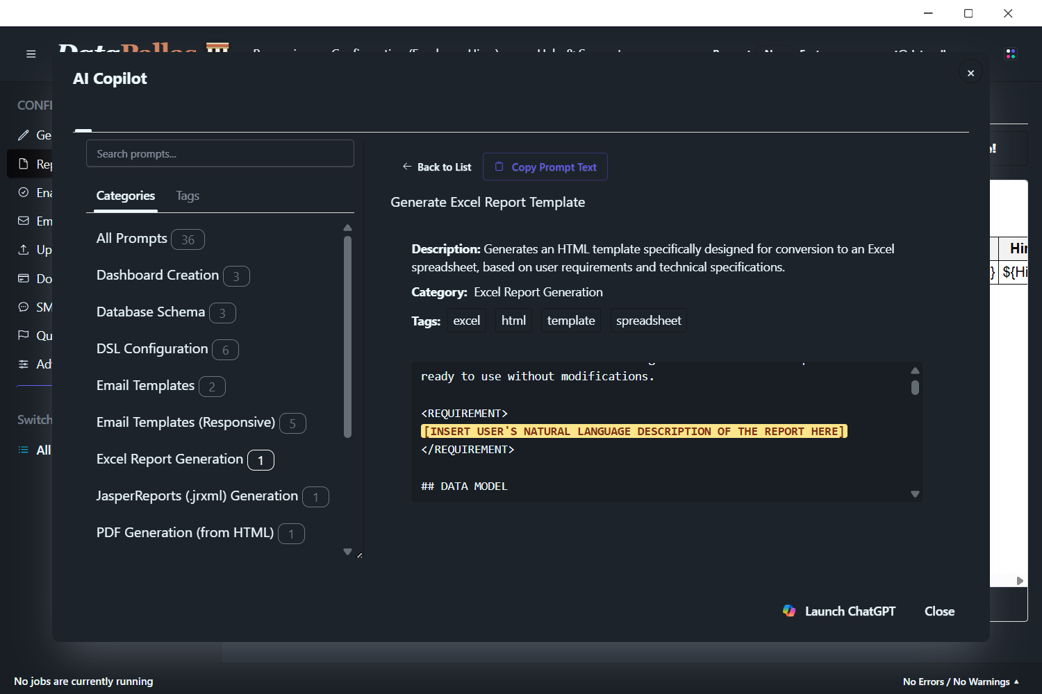 DataPallas HTML2Excel Output Template AI Prompt — customization placeholders highlighted (updated -dp)