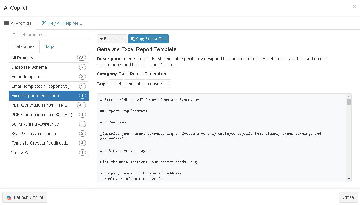 DataPallas HTML2Excel Output Template AI Prompt