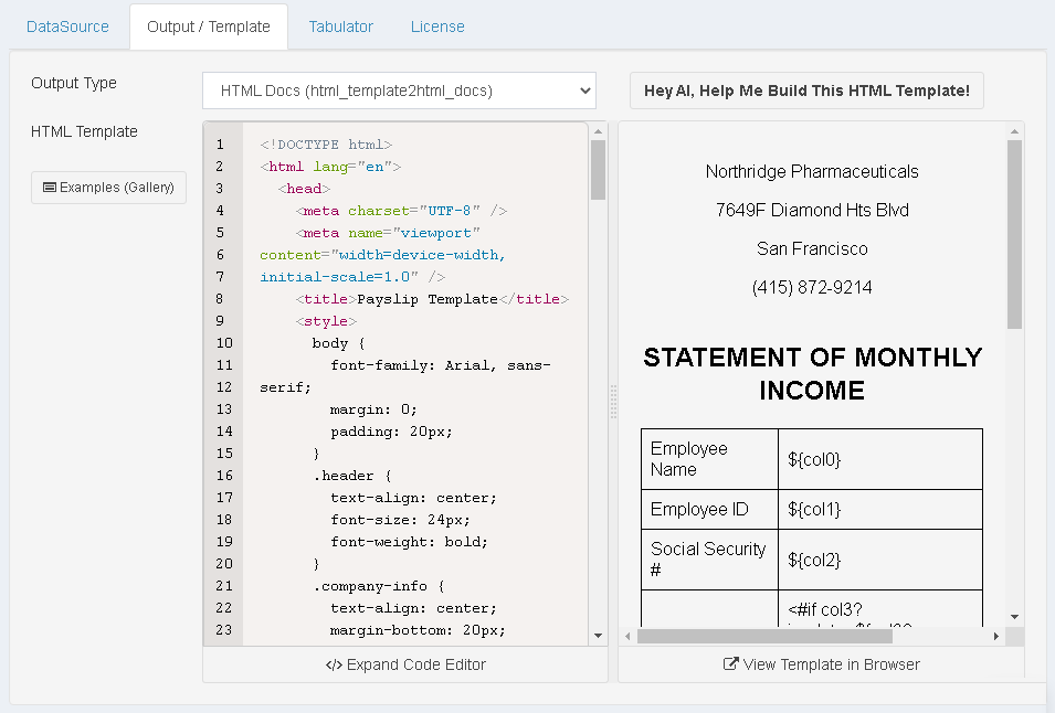 DataPallas 2HTML Output Template