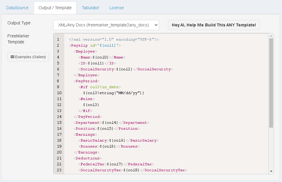 DataPallas XML, JSON and any textual Output Configuration