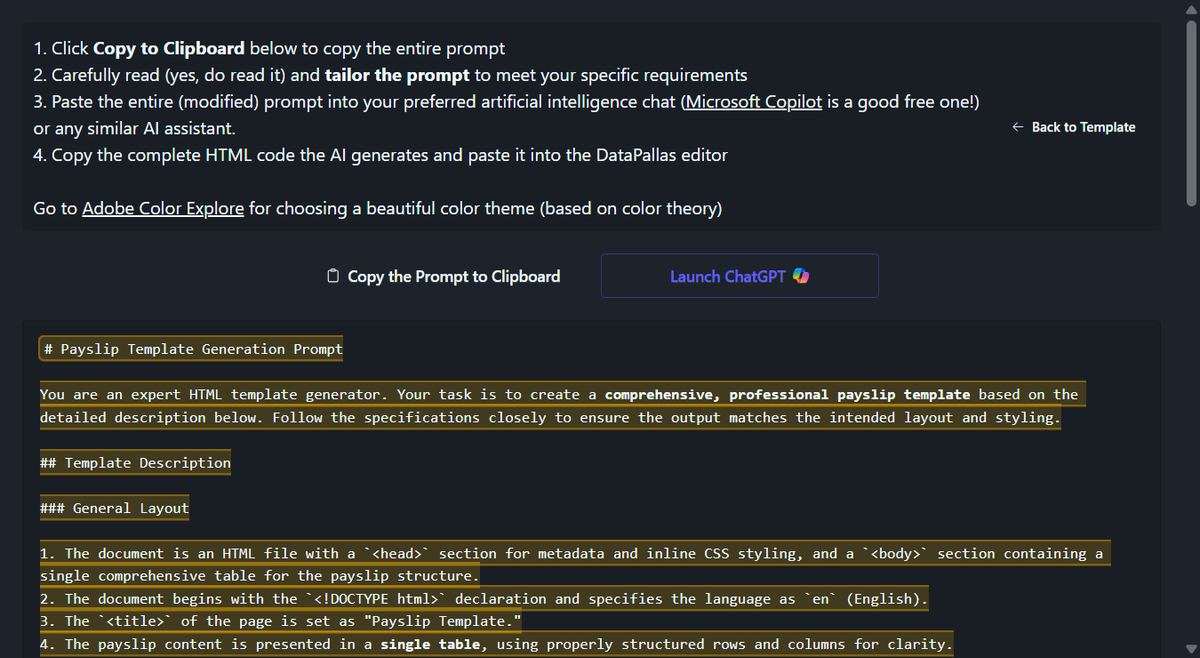 DataPallas AI Prompt to create an HTML Template from Scratch - prompt2 (updated -dp)