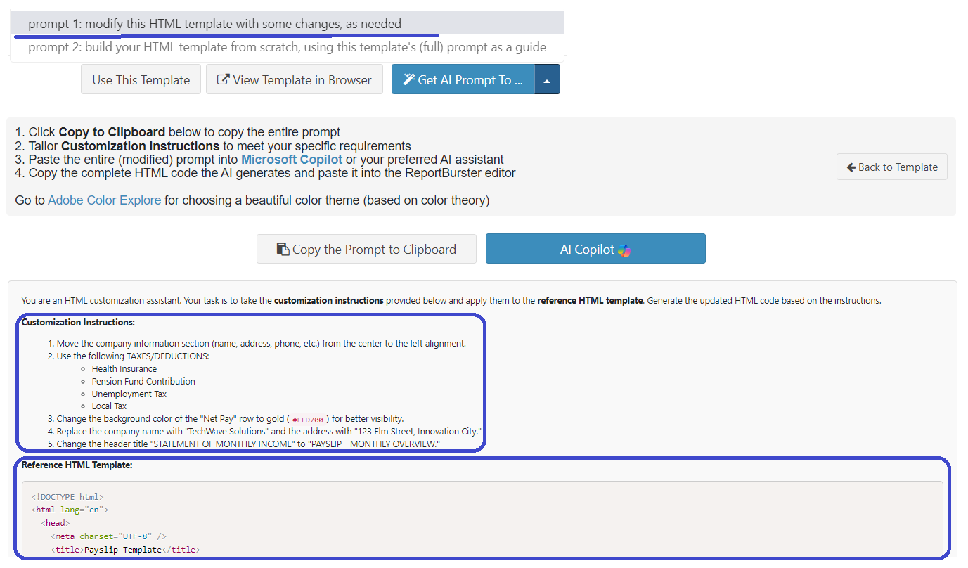 DataPallas AI Prompt to modify an Existing HTML Template - prompt1