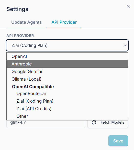 FlowKraft AI Hub Settings — configure your AI vendor and API key
