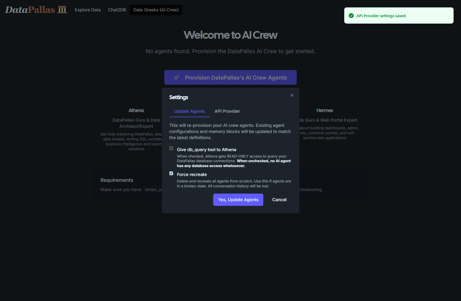 Update AI agents settings — Give db_query tool to Athena, OFF by default