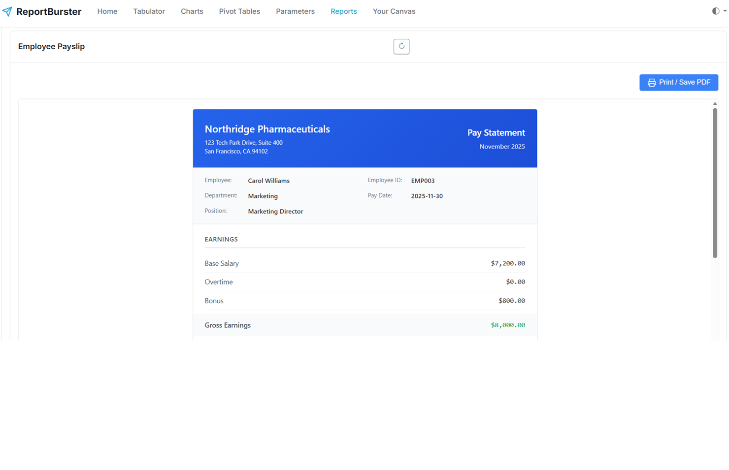DataPallas Report Component