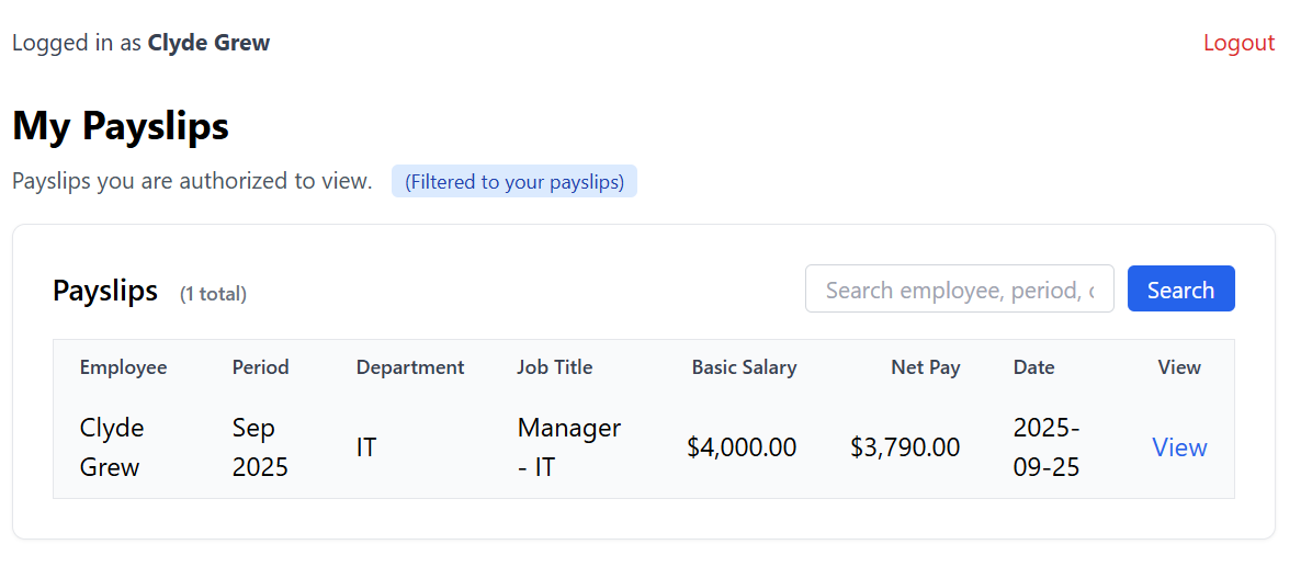 Portal My Payslips screenshot