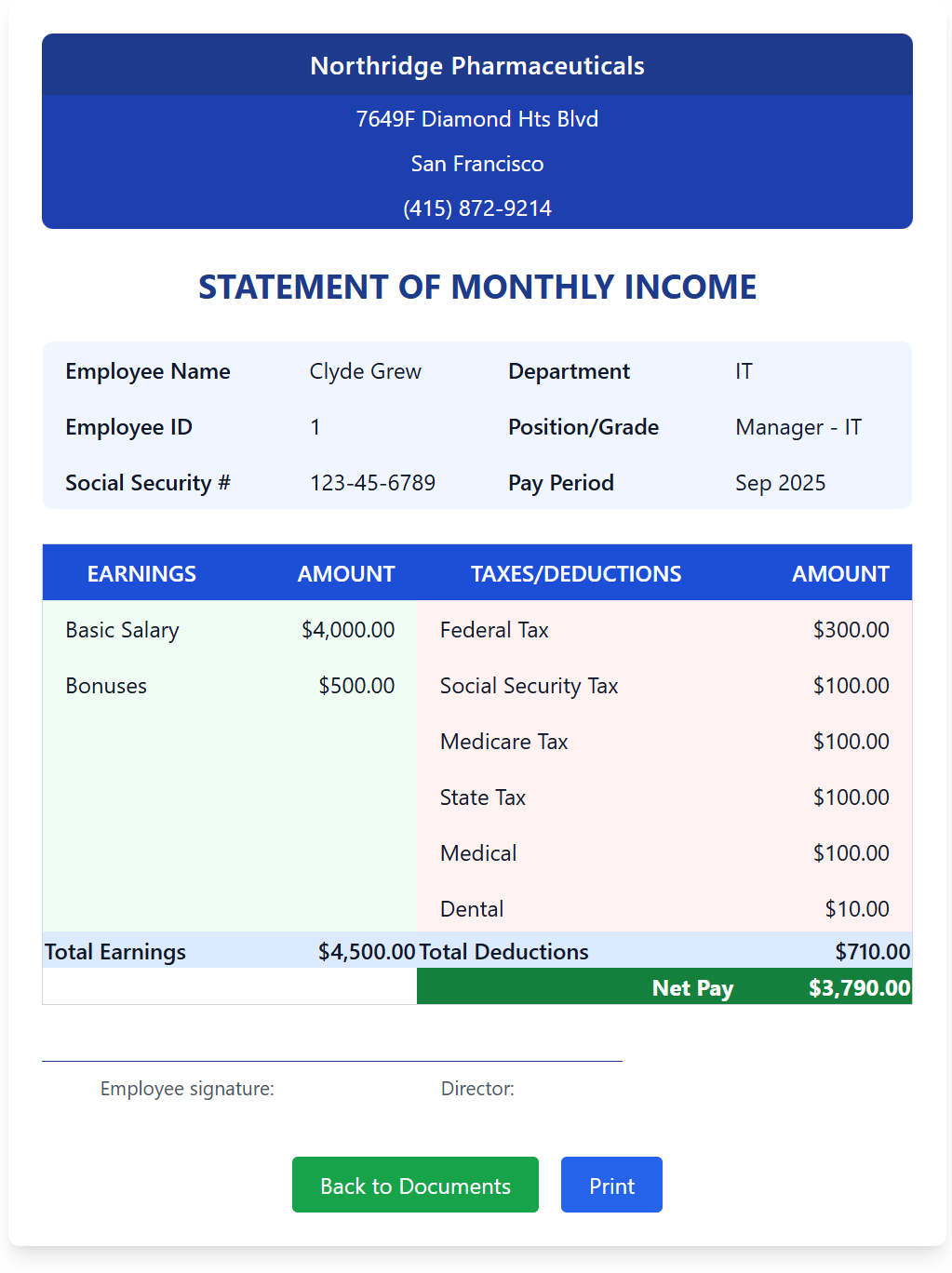 Portal Payslip Details screenshot