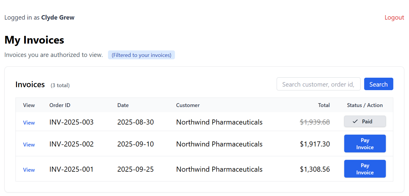 Portal My Invoices screenshot