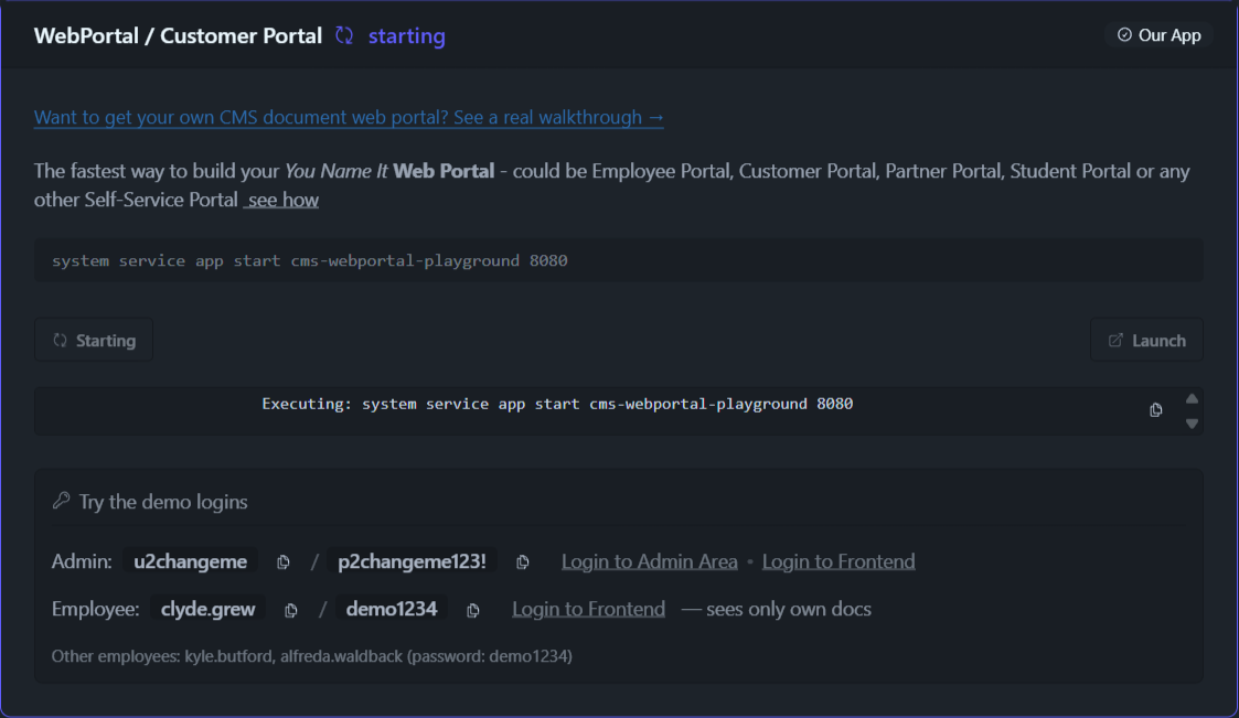 DataPallas Portal starting in apps manager