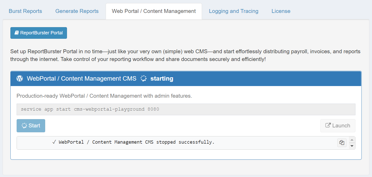 DataPallas Portal starting in apps manager