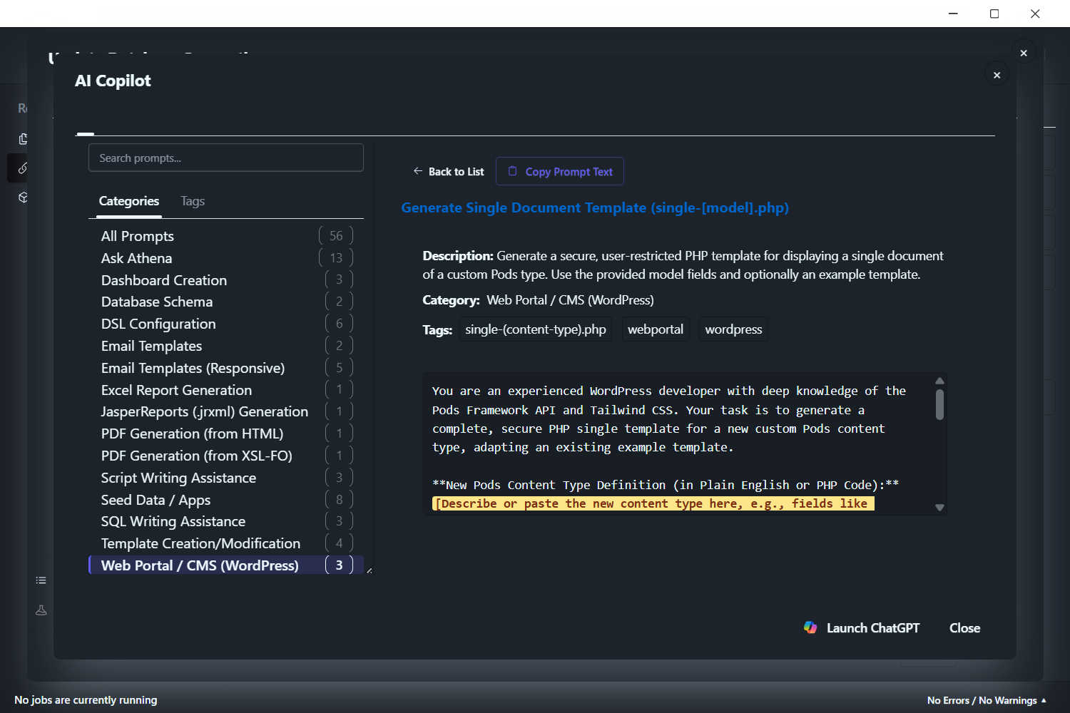 DataPallas AI prompt: Generate Single Document Template (single-[model].php)