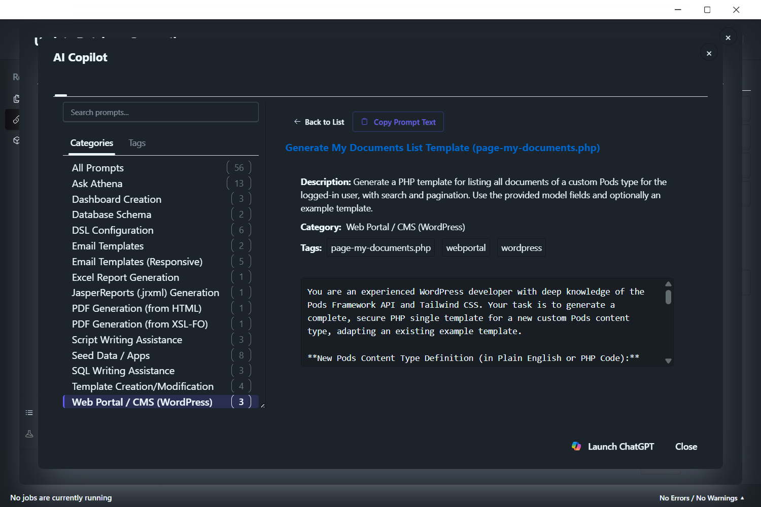 DataPallas AI prompt: Generate My Documents List Template (page-my-documents.php)